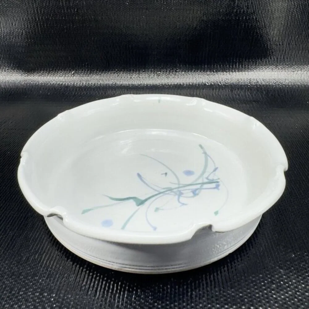 1980s Bev Howell Pottery Ruffled‎ Edges Dish Bowl Plate Artist Signed Floral VTG